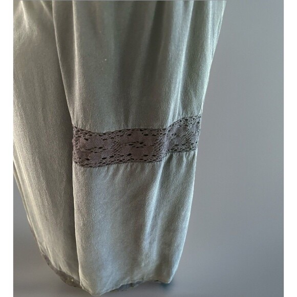 ECRU Silk Off The Shoulder Blouse Crochet Lace Hem Lined Dark Blue Sz XS Luxury - Picture 6 of 10